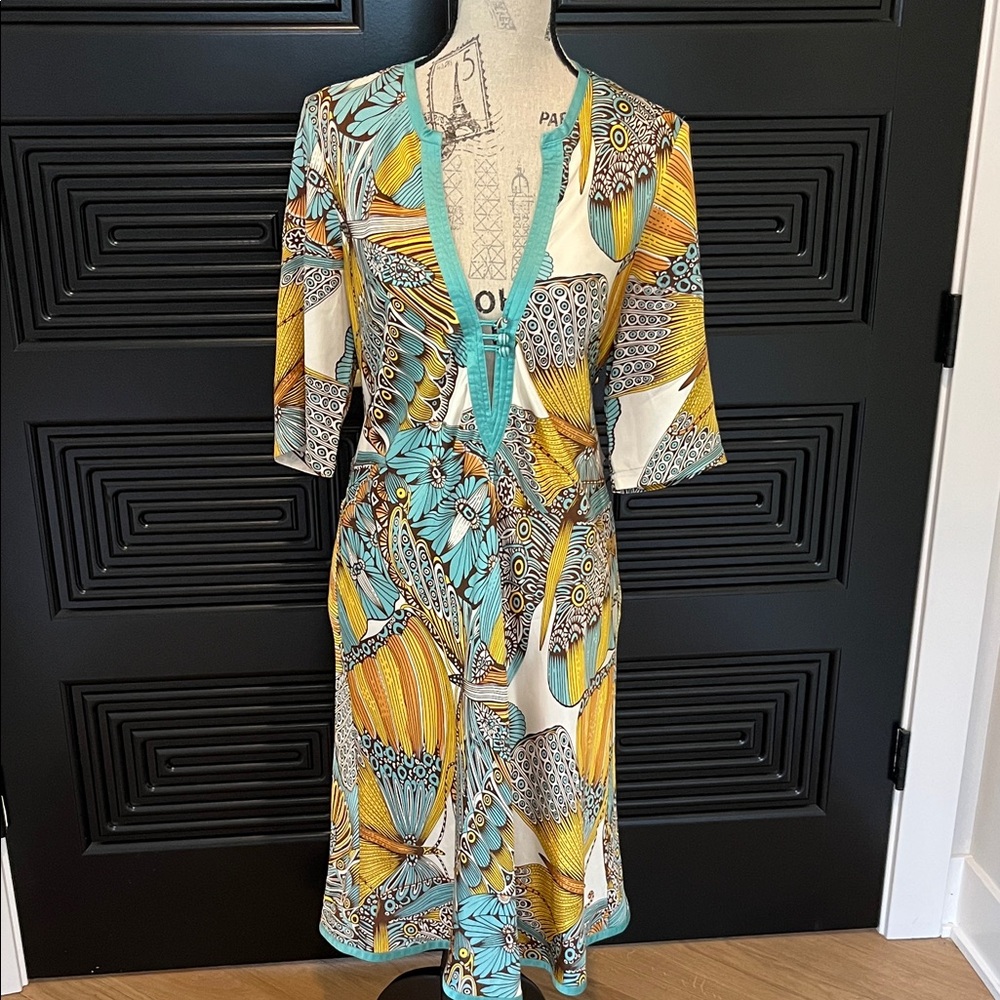 Burning Torch Multicolor Butterfly Print Midi Dress